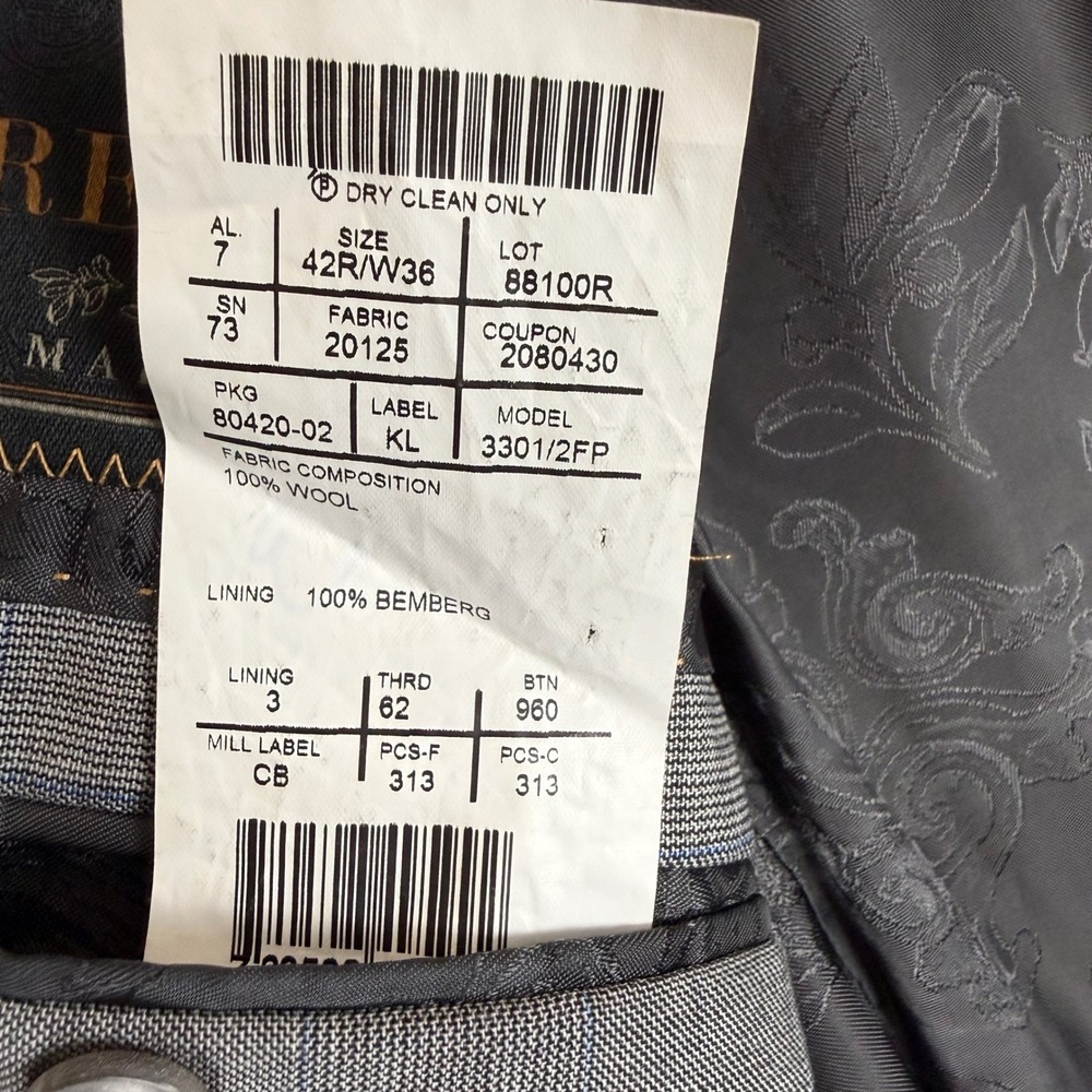 Jos A Bank Reserve Liberty Blazer 42R Cerruti 130s Wool Grey Plaid USA 3301/2FP - Picture 8 of 15